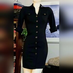 Suzy Shier Black Long Sleeve Button-Up Dress